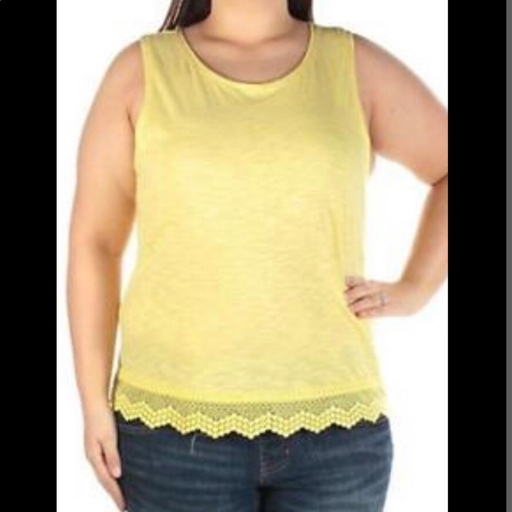 Maison Jules Sleeveless Yellow Crochet Hem Top Blouse NWT Women’s Size XXL